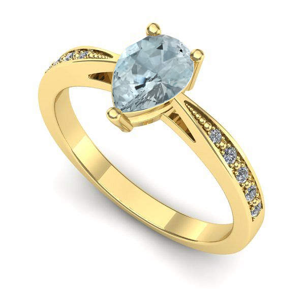 Inel de logodna din aur galben cu aquamarin