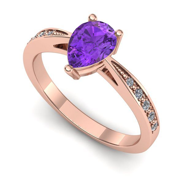 Inel de logodna din aur roz cu ametist