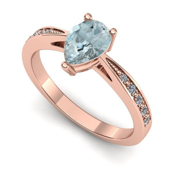 Inel din aur roz cu aquamarin