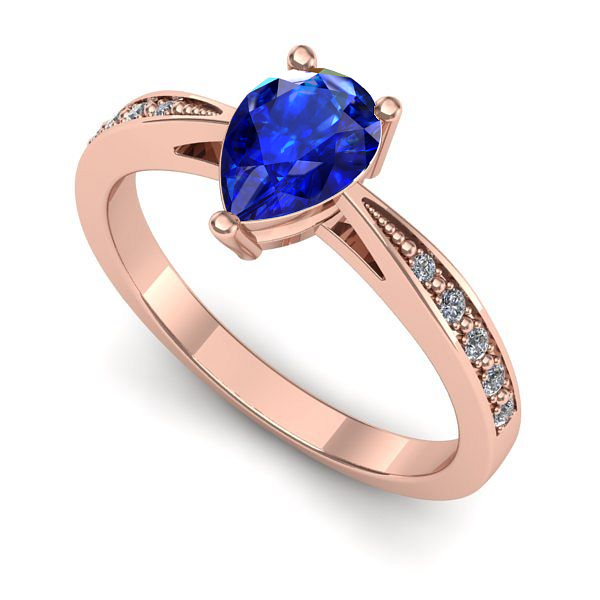 Inel de logodna din aur roz cu safir