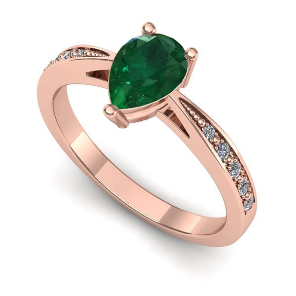 Inel de logodna din aur roz cu smarald