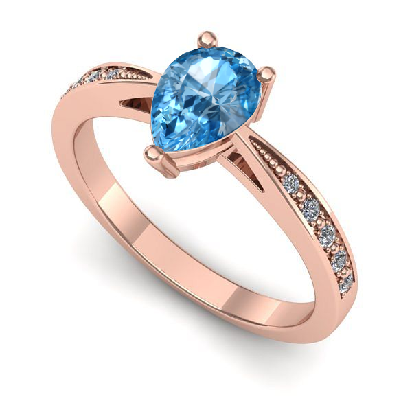 Inel de logodna din aur roz cu topaz blue