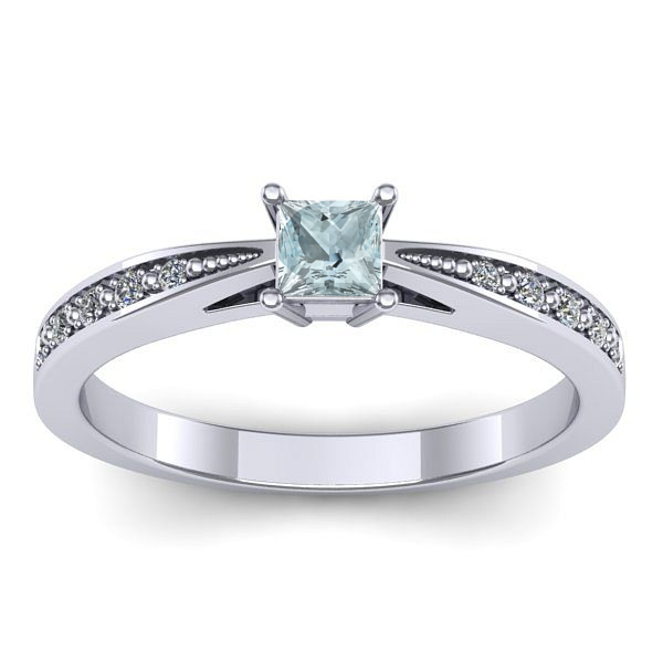 Inel logodna cu aquamarin patrat