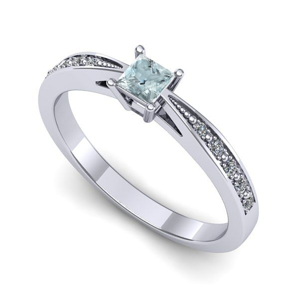 Inel de logodna din aur alb cu aquamarin