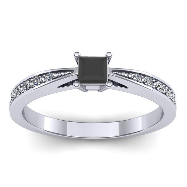 Inel cu diamant negru patrat