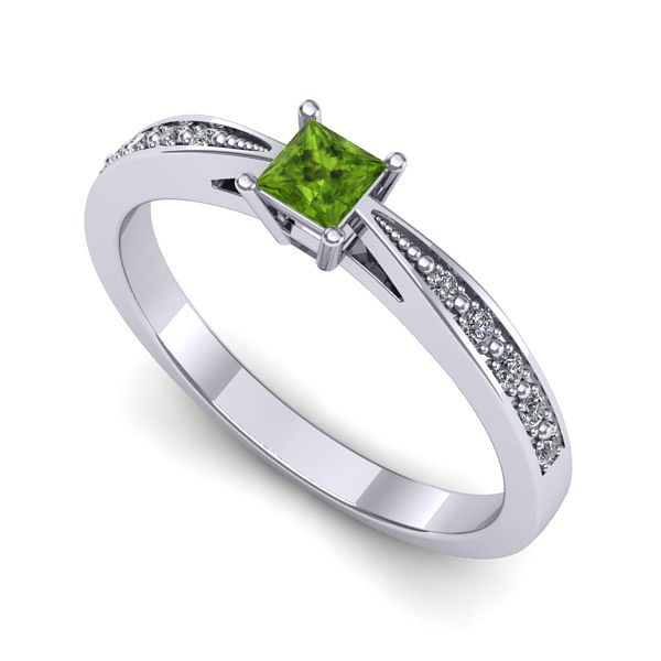 Inel de logodna din aur alb cu peridot