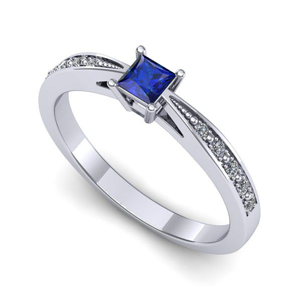 Inel de logodna din aur alb cu safir