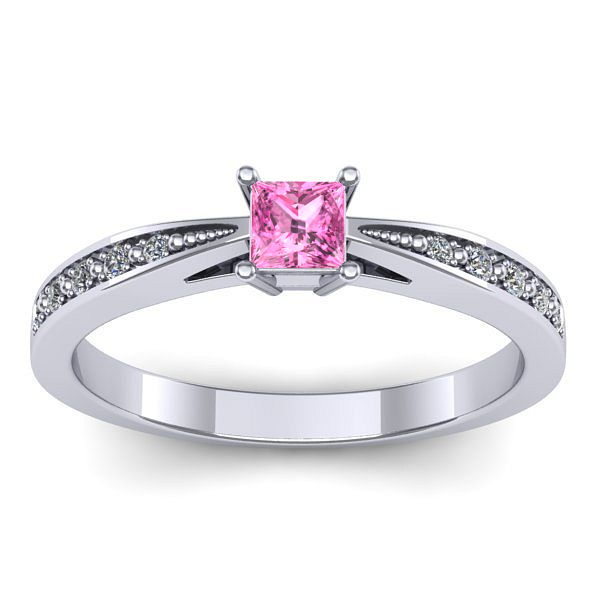 Inel logodna cu safir roz patrat