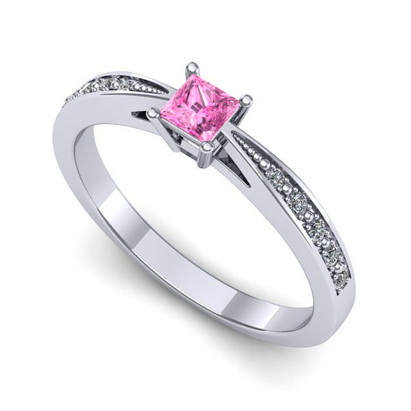 Inel de logodna din aur alb cu safir roz