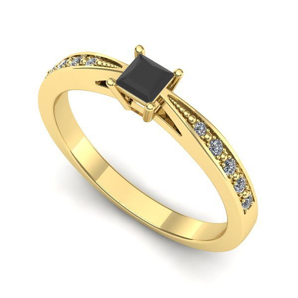 Inel de logodna din aur galben cu diamant negru