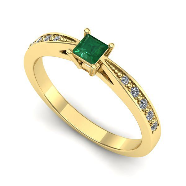 Inel de logodna din aur galben cu smarald