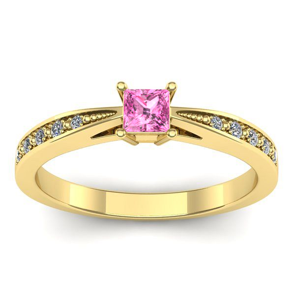 Inel logodna cu safir roz patrat