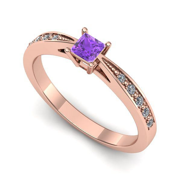 Inel de logodna din aur roz cu ametist