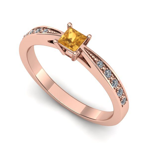 Inel logodna din aur roz cu citrin