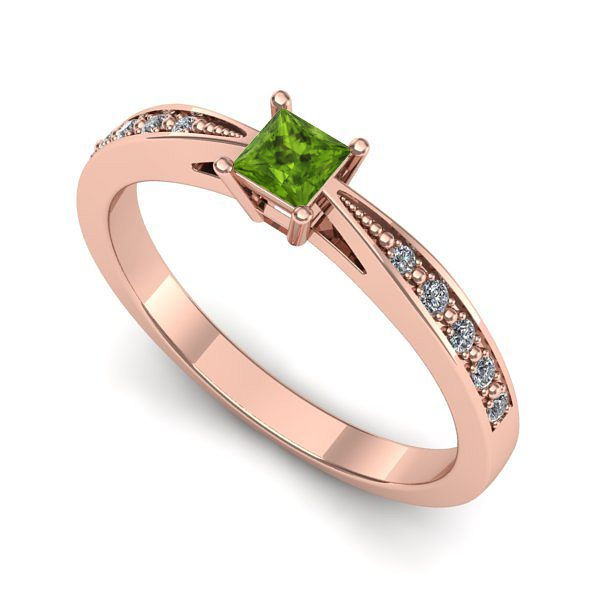 Inel de logodna din aur roz cu peridot