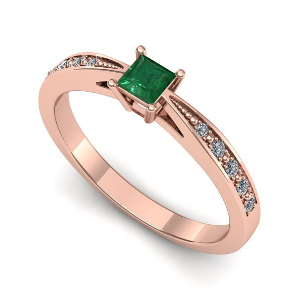 Inel din aur roz cu smarald