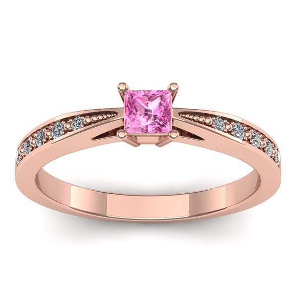 Inel cu safir roz patrat