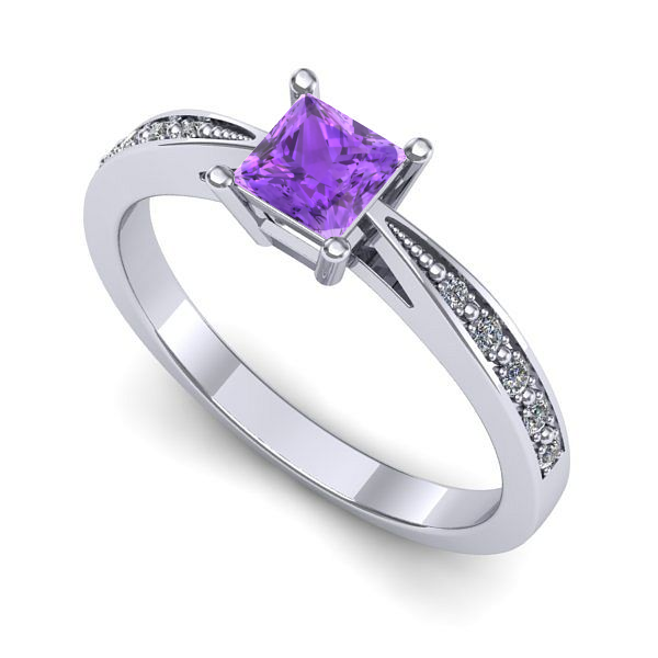 Inel logodna din aur alb cu ametist