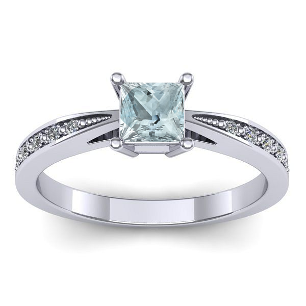 Inel de logodna cu aquamarin patrat