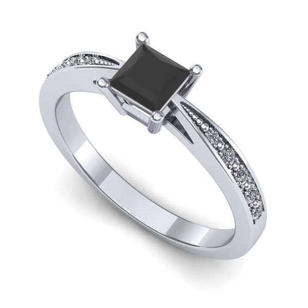 Inel logodna din aur alb cu diamant negru