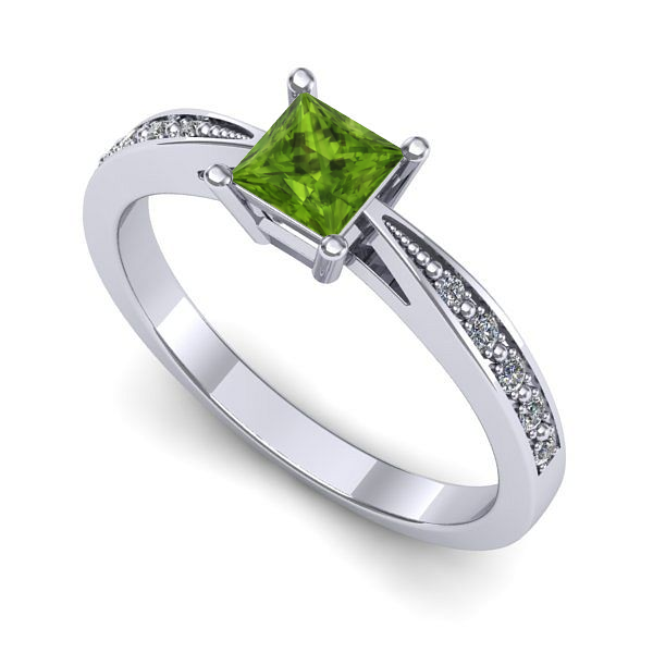 Inel logodna din aur alb cu peridot