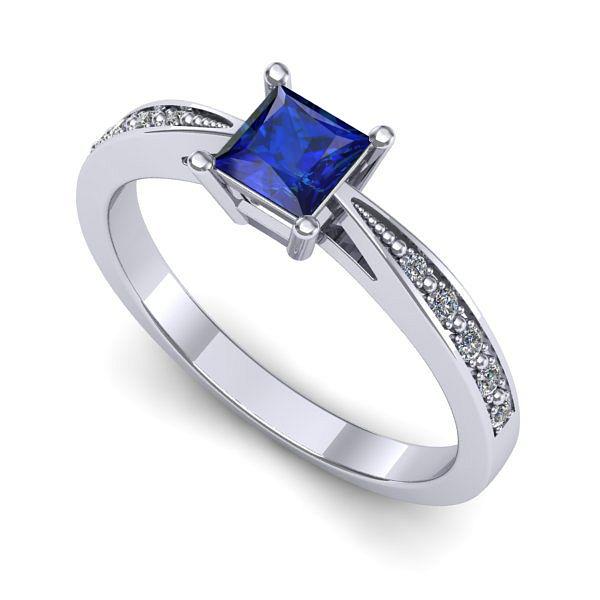 Inel logodna din aur alb cu safir