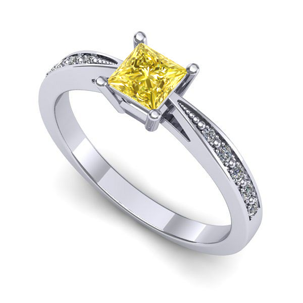 Inel de logodna din aur alb cu safir galben