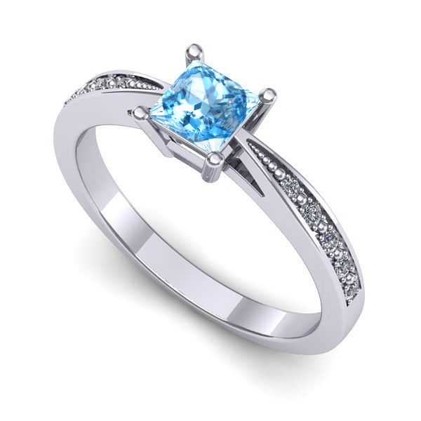 Inel de logodna din aur alb cu topaz blue