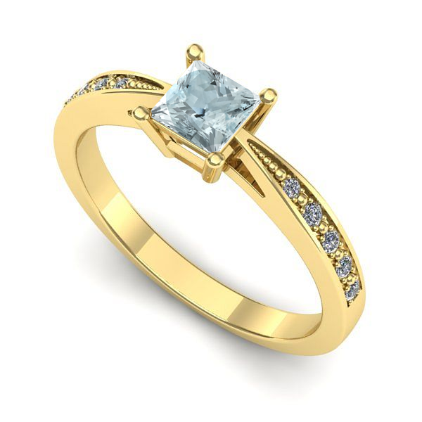 Inel logodna din aur galben cu aquamarin