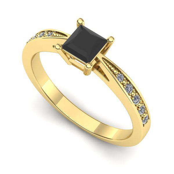 Inel de logodna din aur galben cu diamant negru