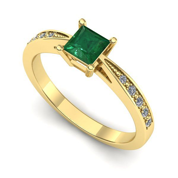 Inel logodna din aur galben cu smarald