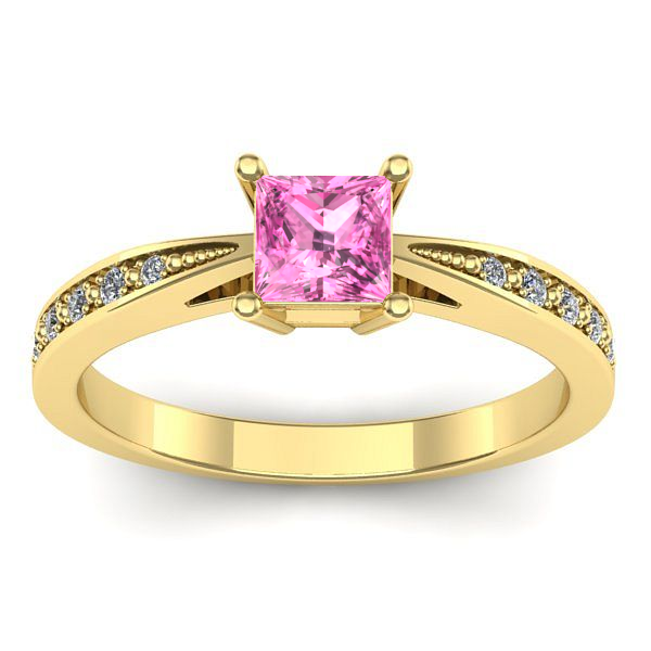 Inel de logodna cu safir roz patrat