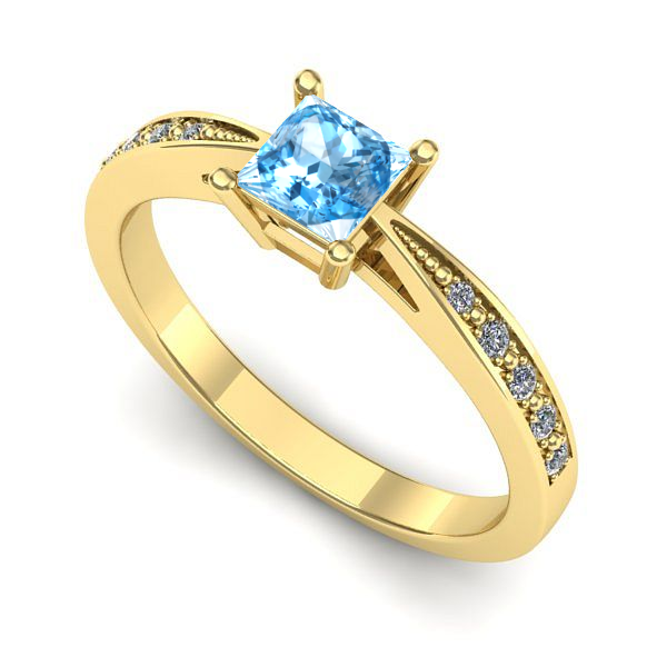 Inel de logodna din aur galben cu topaz blue