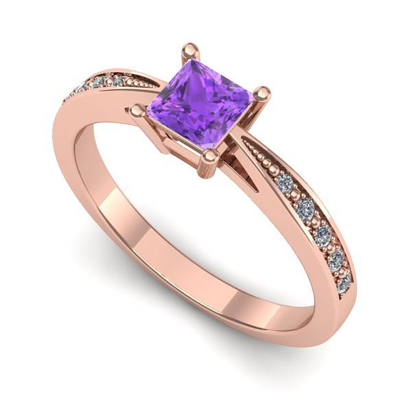 Inel logodna din aur roz cu ametist