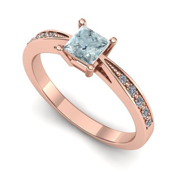 Inel logodna din aur roz cu aquamarin