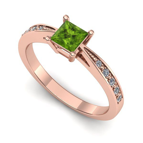 Inel de logodna din aur roz cu peridot