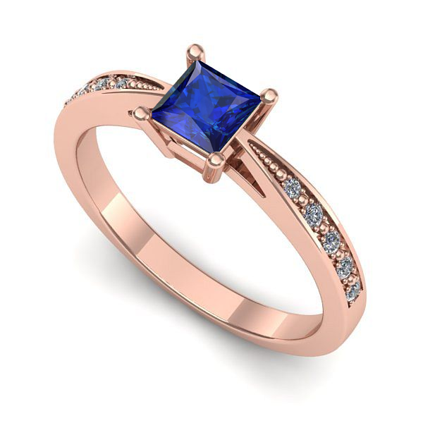 Inel de logodna din aur roz cu safir