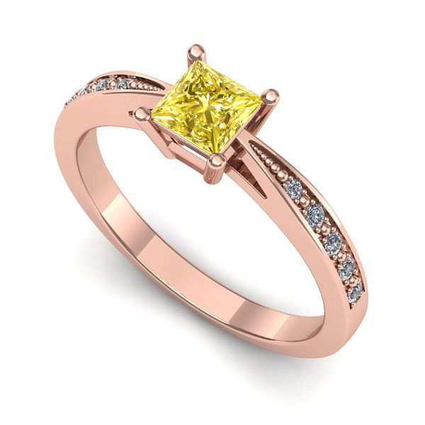 Inel de logodna din aur roz cu safir galben