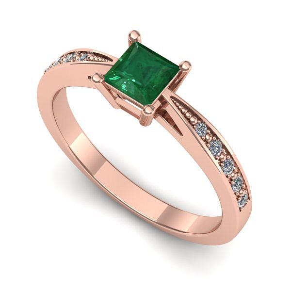 Inel logodna din aur roz cu smarald