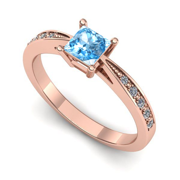 Inel de logodna din aur roz cu topaz blue