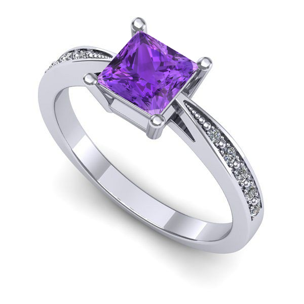 Inel logodna din aur alb cu ametist