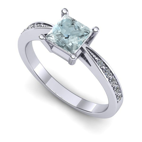 Inel de logodna din aur alb cu aquamarin