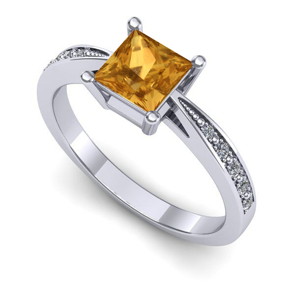 Inel de logodna din aur alb cu citrin