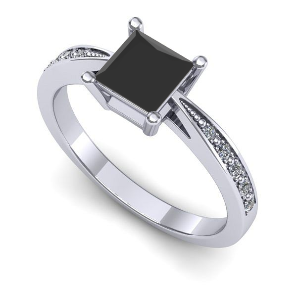 Inel logodna din aur alb cu diamant negru