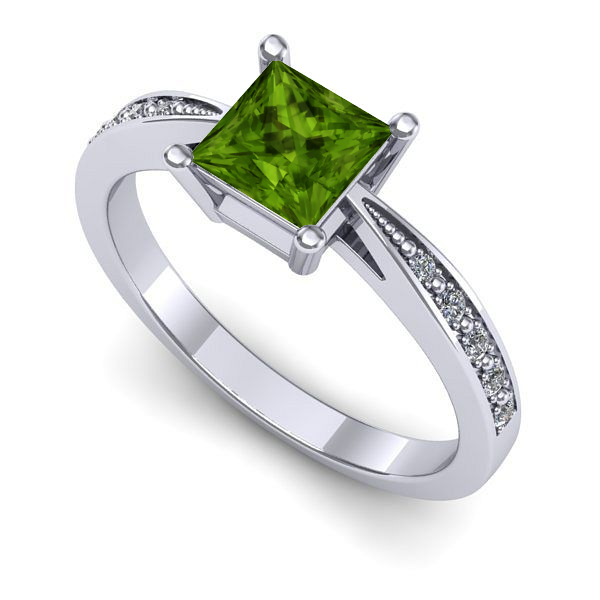 Inel logodna din aur alb cu peridot