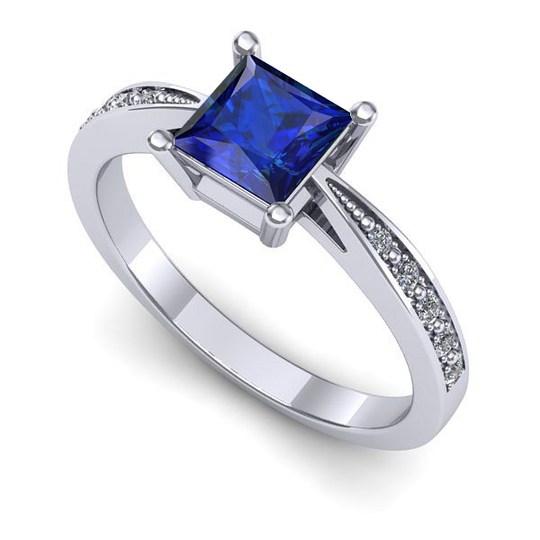 Inel logodna din aur alb cu safir