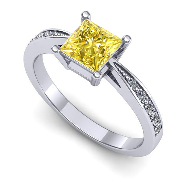 Inel logodna din aur alb cu safir galben