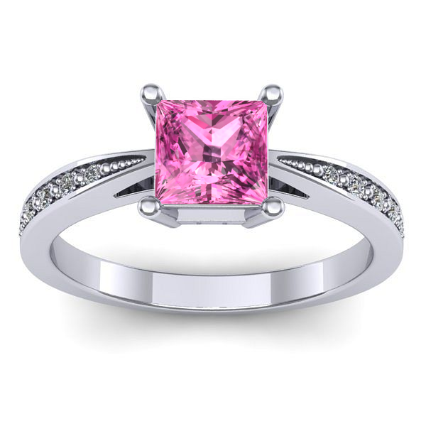 Inel logodna cu safir roz patrat