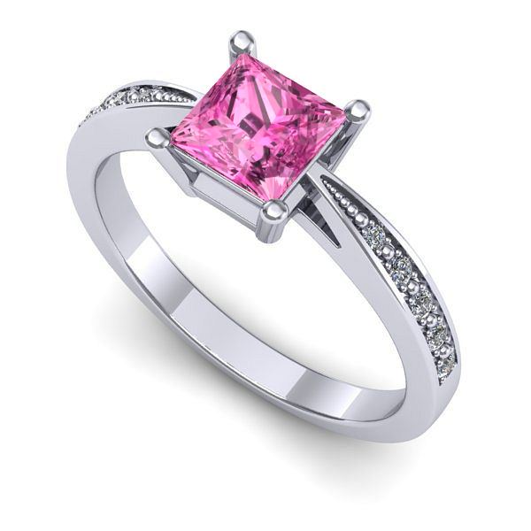 Inel de logodna din aur alb cu safir roz