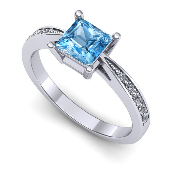 Inel de logodna din aur alb cu topaz blue